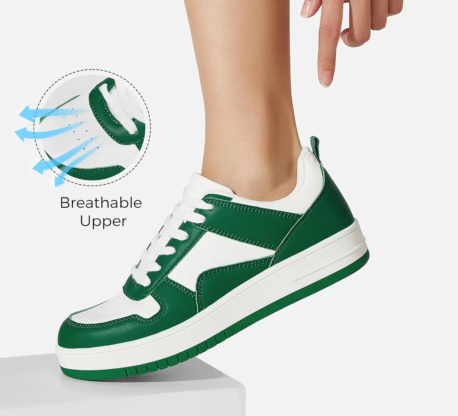 LUCKY STEP Women Fashion Sparkle Rhinestone Sneakers White Leather Low Top Tennis Shoes Lace Up Casual Comfortable Walking Shoe