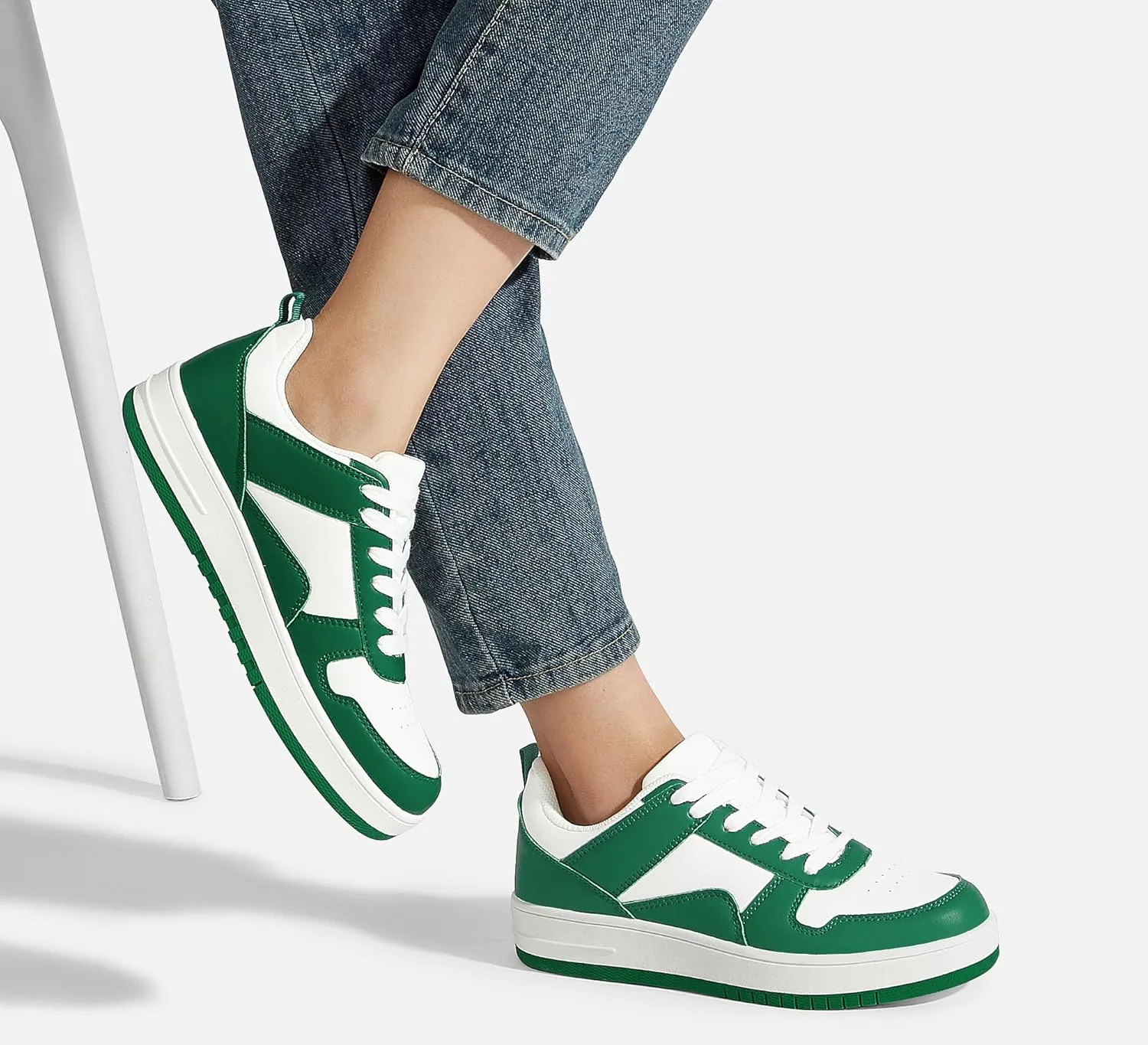 LUCKY STEP Women Fashion Sparkle Rhinestone Sneakers White Leather Low Top Tennis Shoes Lace Up Casual Comfortable Walking Shoe