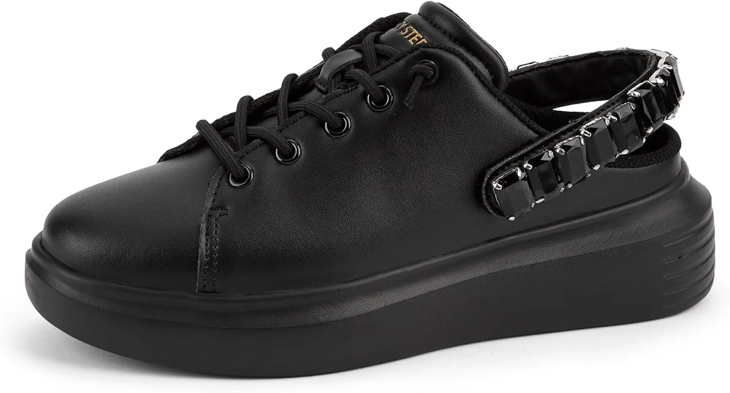 LUCKY STEP Women's Rhinestone Mule Shoes Adjustable Casual Slip On Sneakers Closed Toe Breathable Clogs