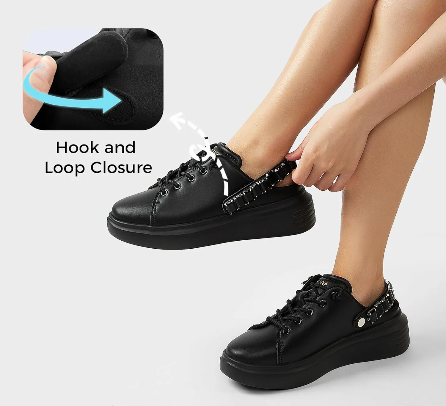 LUCKY STEP Women's Rhinestone Mule Shoes Adjustable Casual Slip On Sneakers Closed Toe Breathable Clogs