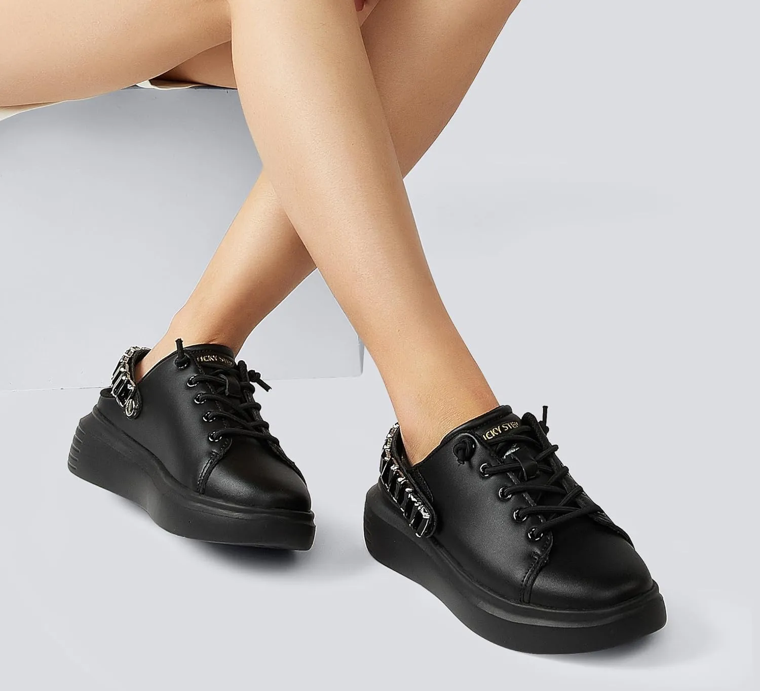 LUCKY STEP Women's Rhinestone Mule Shoes Adjustable Casual Slip On Sneakers Closed Toe Breathable Clogs