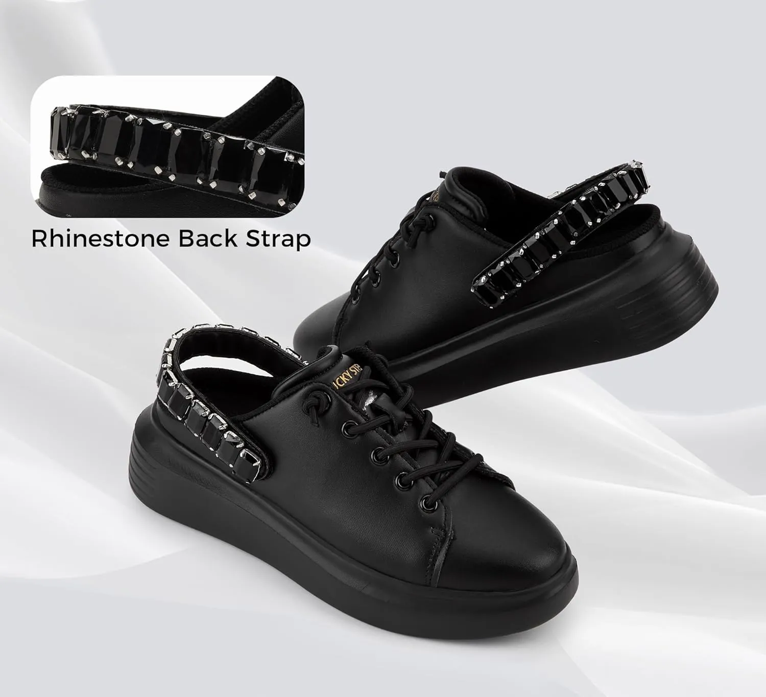 LUCKY STEP Women's Rhinestone Mule Shoes Adjustable Casual Slip On Sneakers Closed Toe Breathable Clogs