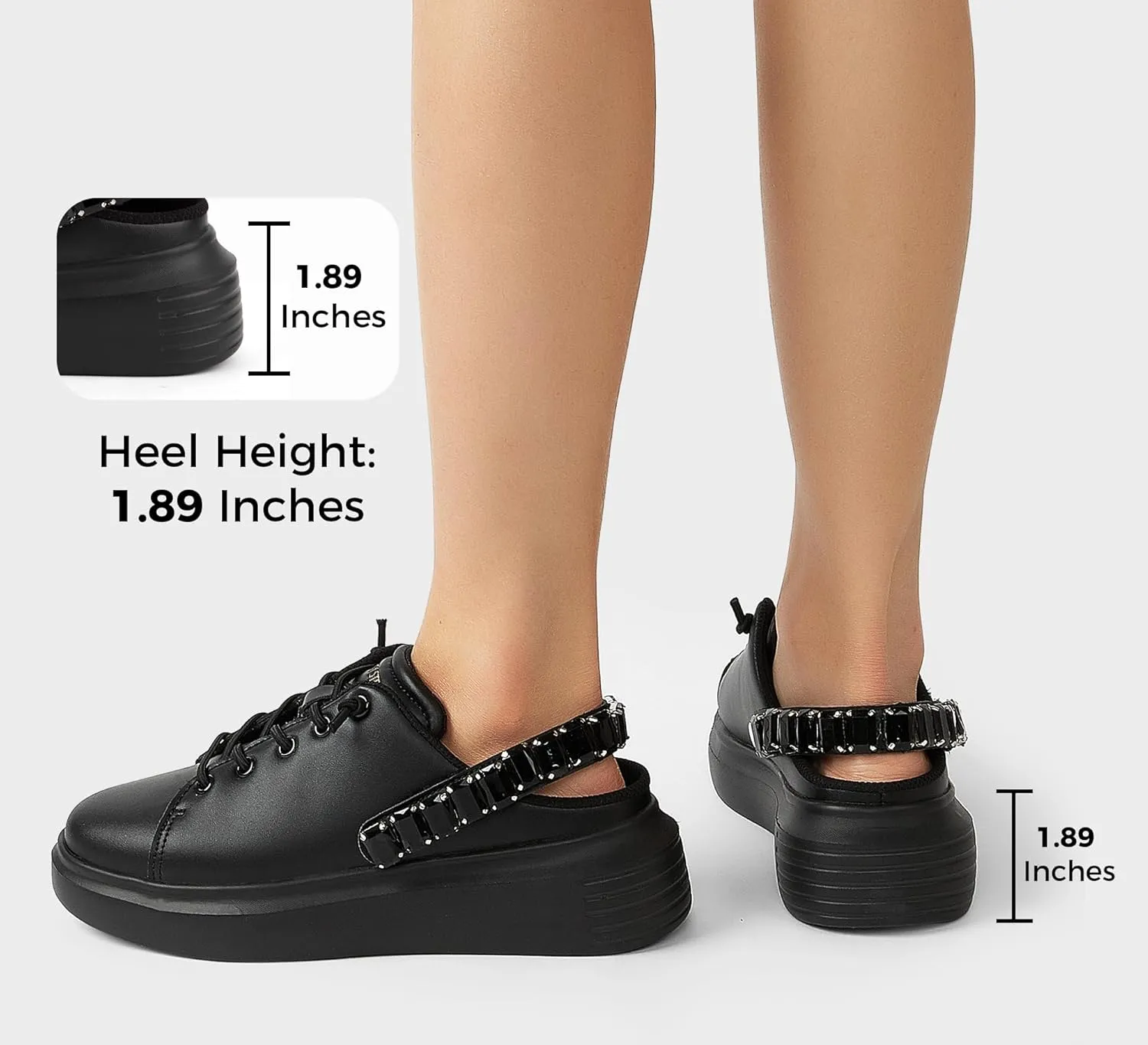 LUCKY STEP Women's Rhinestone Mule Shoes Adjustable Casual Slip On Sneakers Closed Toe Breathable Clogs