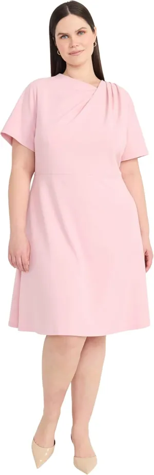Maggy London Women's A-line Short Sleeve Gathered Neckline Knee Length Business Casual Cocktail Wedding Guest Dress