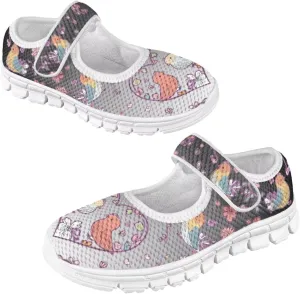 Mary Jane Shoes for Girls Cartoon Small Birds Toddler Dress Shoes Breathable School Shoes Mesh Sneaker for Kids,Size 11-2.5