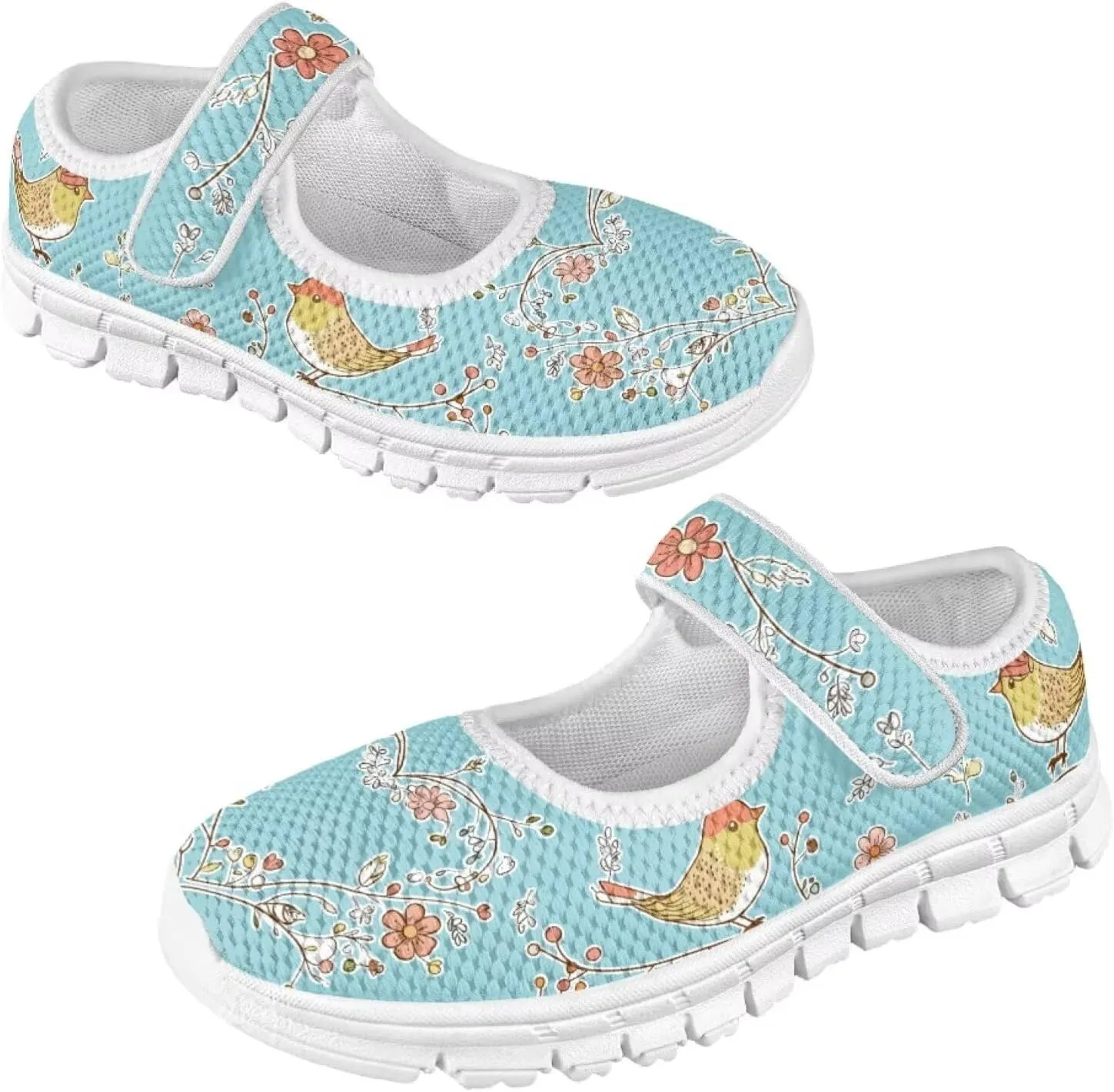 Mary Jane Shoes for Girls Cartoon Small Birds Toddler Dress Shoes Breathable School Shoes Mesh Sneaker for Kids,Size 11-2.5