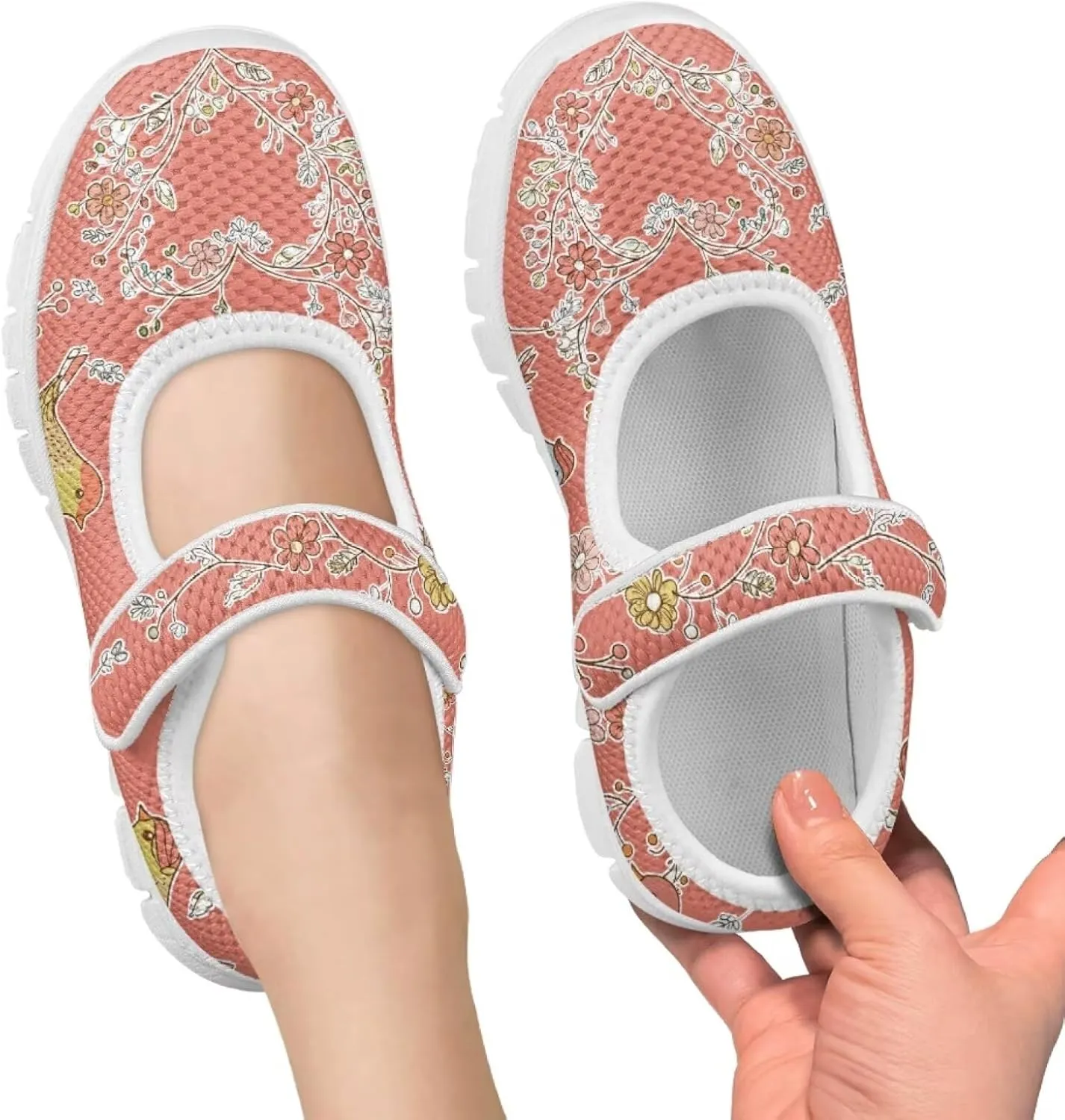 Mary Jane Shoes for Girls Cartoon Small Birds Toddler Dress Shoes Breathable School Shoes Mesh Sneaker for Kids,Size 11-2.5