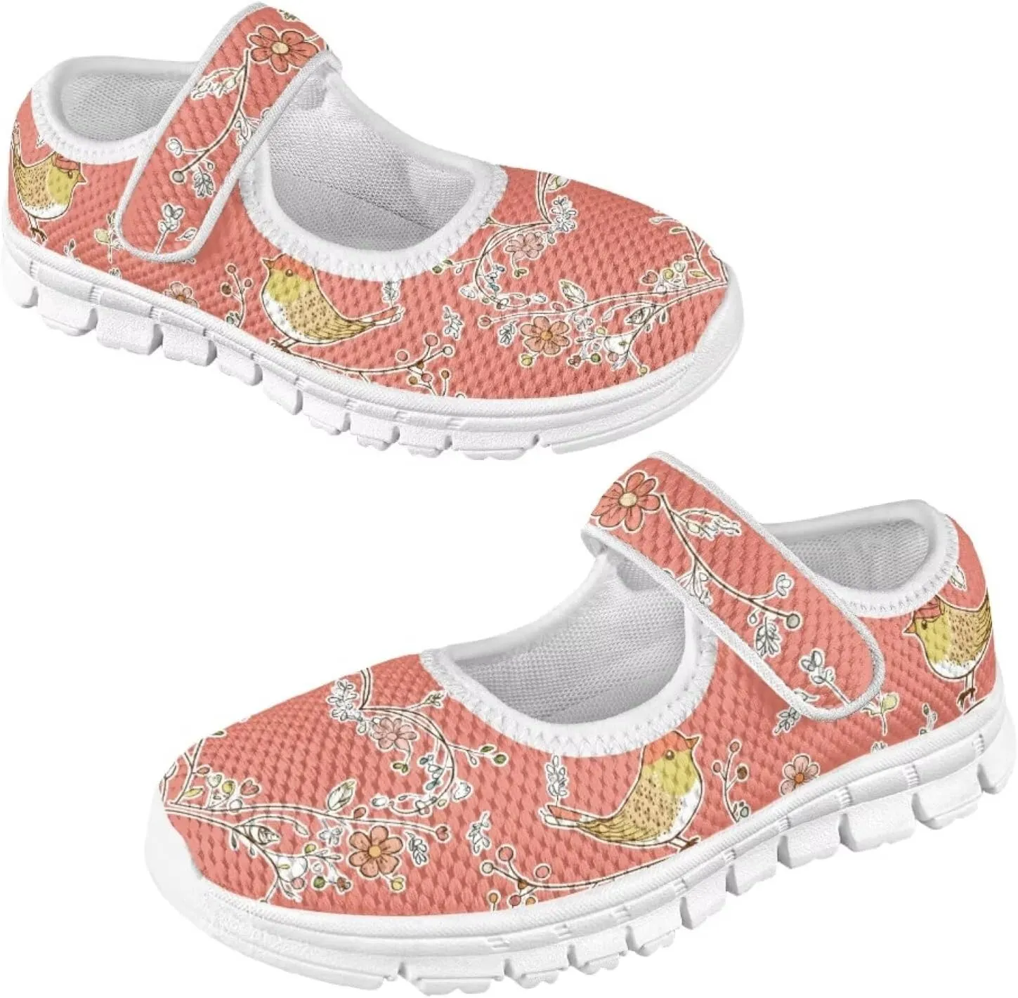 Mary Jane Shoes for Girls Cartoon Small Birds Toddler Dress Shoes Breathable School Shoes Mesh Sneaker for Kids,Size 11-2.5