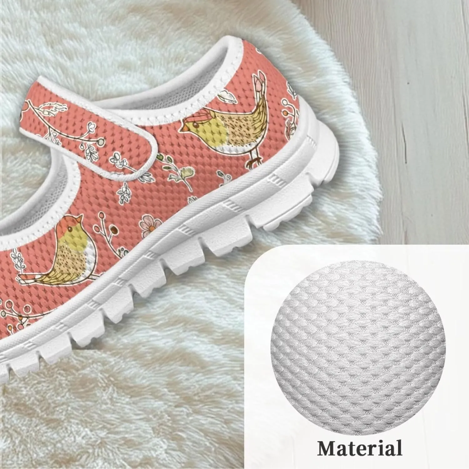 Mary Jane Shoes for Girls Cartoon Small Birds Toddler Dress Shoes Breathable School Shoes Mesh Sneaker for Kids,Size 11-2.5