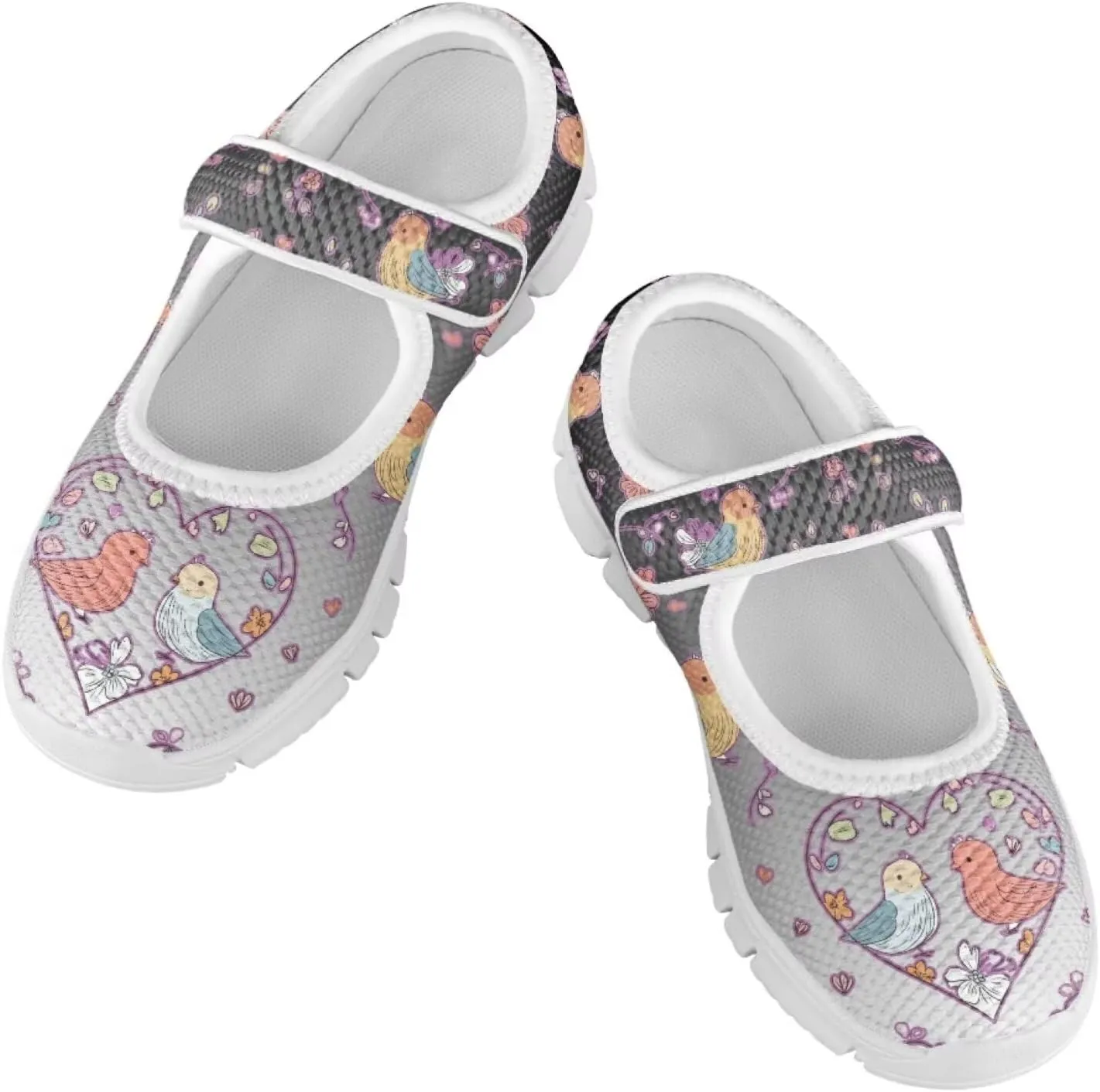 Mary Jane Shoes for Girls Cartoon Small Birds Toddler Dress Shoes Breathable School Shoes Mesh Sneaker for Kids,Size 11-2.5