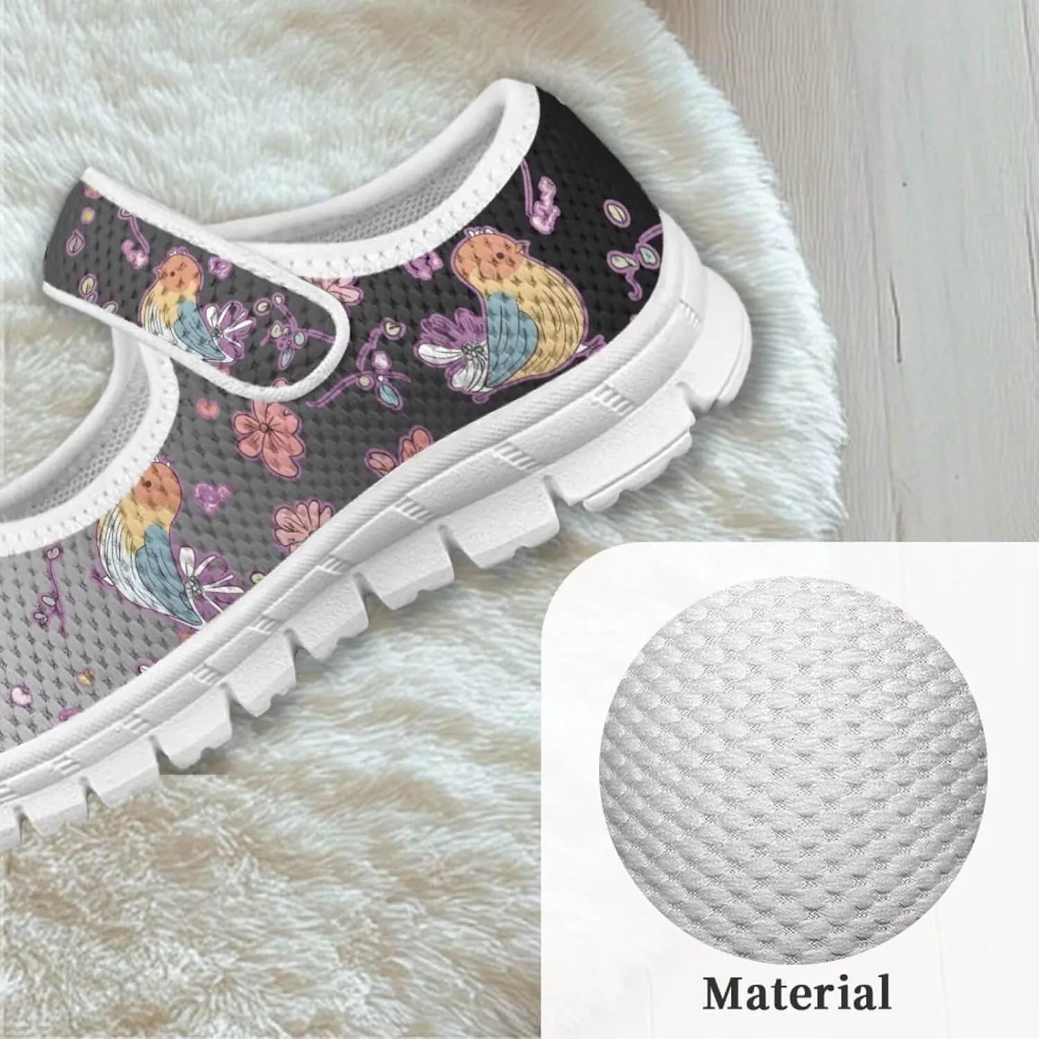 Mary Jane Shoes for Girls Cartoon Small Birds Toddler Dress Shoes Breathable School Shoes Mesh Sneaker for Kids,Size 11-2.5
