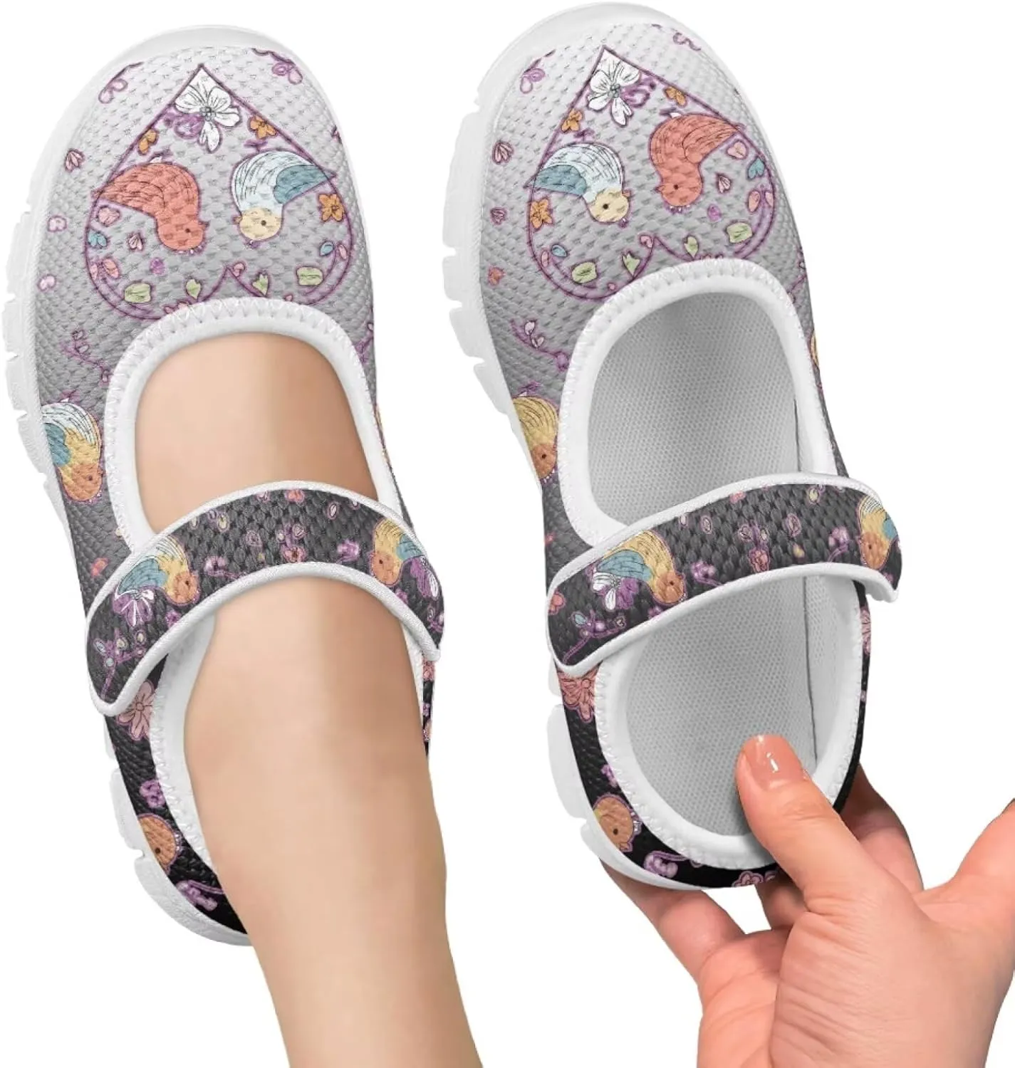 Mary Jane Shoes for Girls Cartoon Small Birds Toddler Dress Shoes Breathable School Shoes Mesh Sneaker for Kids,Size 11-2.5