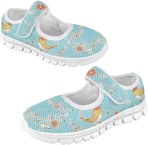 Mary Jane Shoes for Girls Cartoon Small Birds Toddler Dress Shoes Breathable School Shoes Mesh Sneaker for Kids,Size 11-2.5