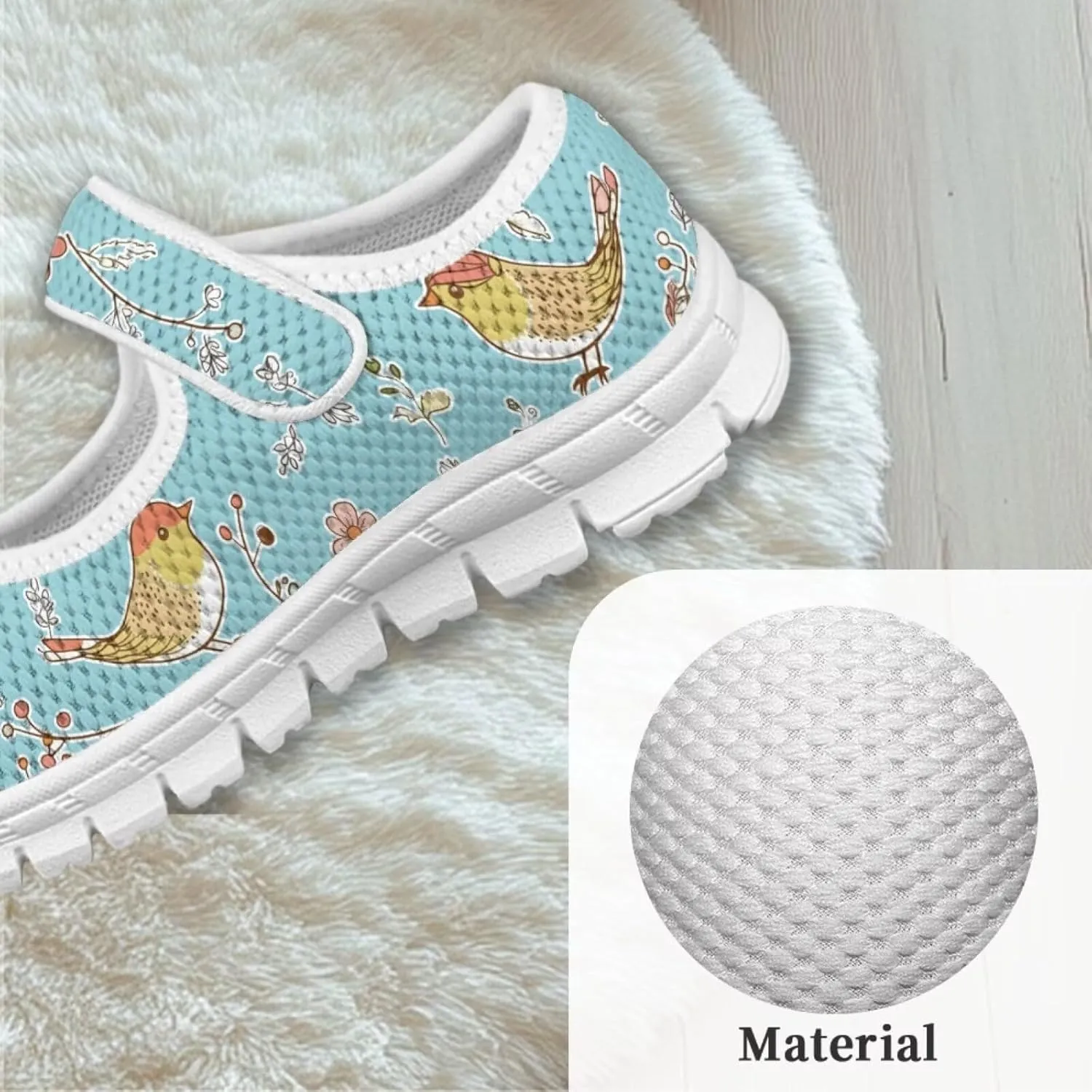 Mary Jane Shoes for Girls Cartoon Small Birds Toddler Dress Shoes Breathable School Shoes Mesh Sneaker for Kids,Size 11-2.5