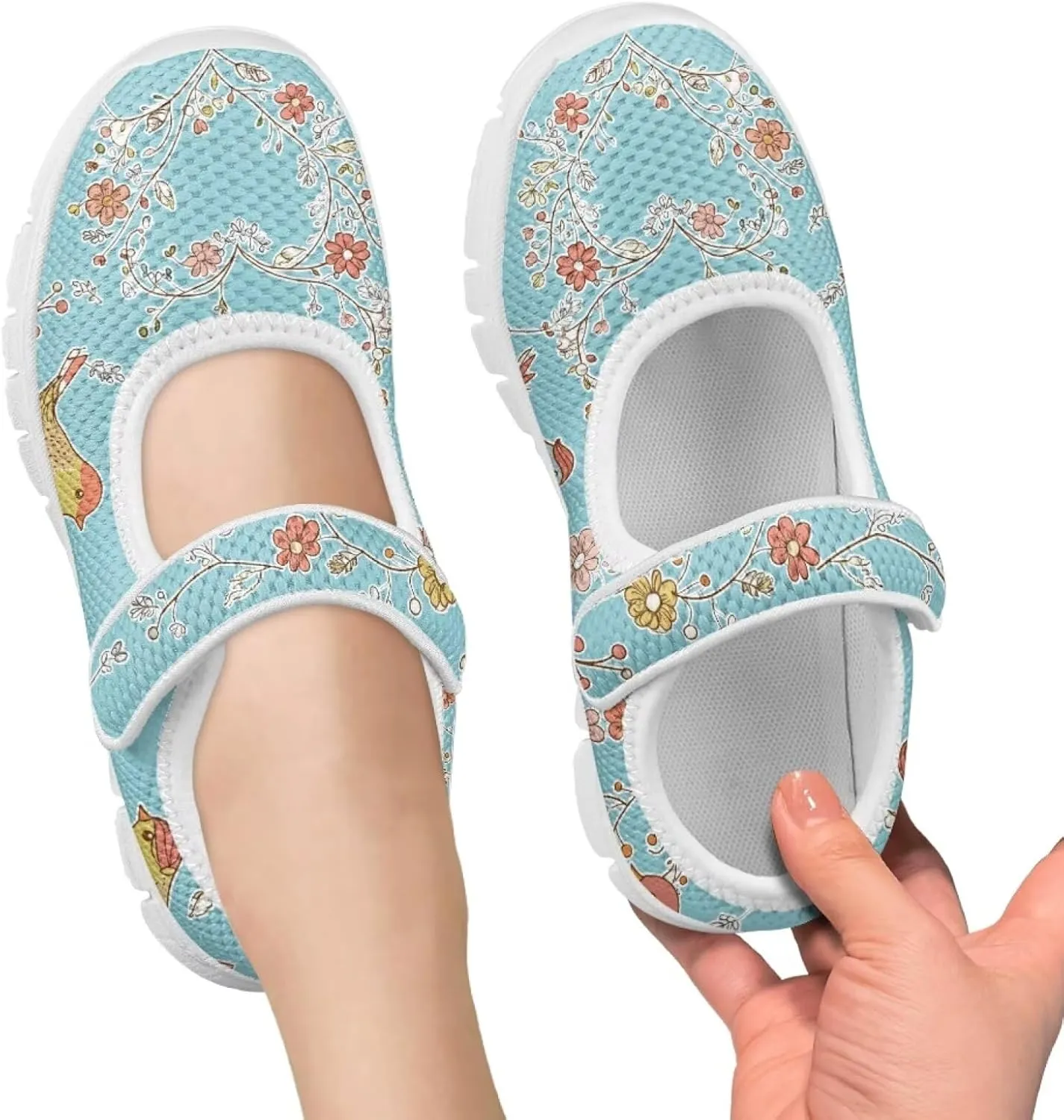 Mary Jane Shoes for Girls Cartoon Small Birds Toddler Dress Shoes Breathable School Shoes Mesh Sneaker for Kids,Size 11-2.5