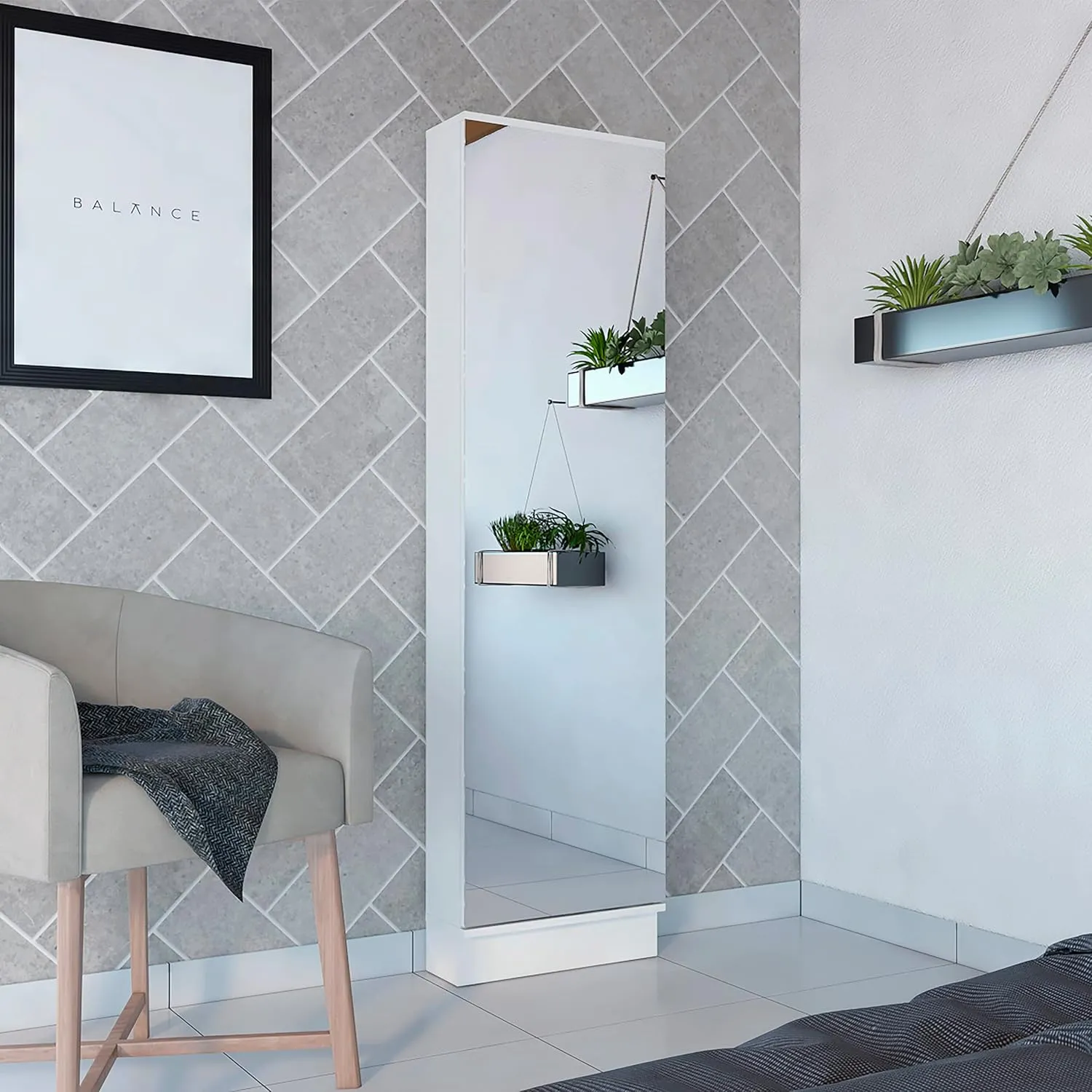 Maximize Storage with Cassidy Rectangle Tall Shoe Cabinet, Ample Space for 10 Pairs, Functional Design with Mirror, White Finish