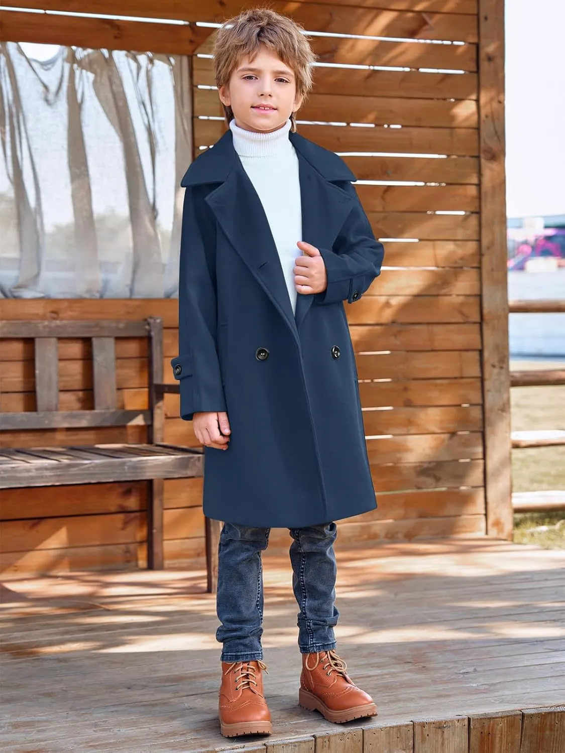 Meikulo Boys Double Breasted Pea Coat Kids Winter Notched Collar Overcoat 5-14 Years