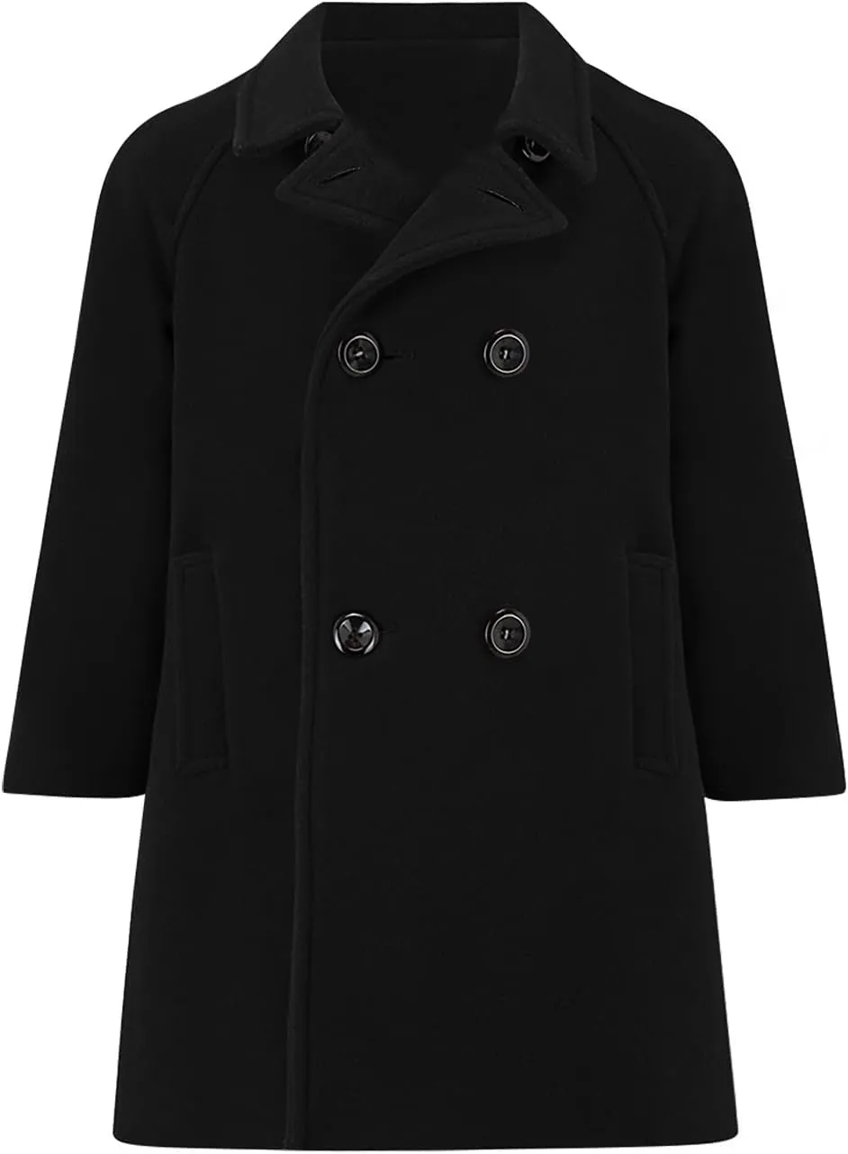 Meikulo Boys Double Breasted Pea Coat Kids Winter Notched Collar Overcoat 5-14 Years