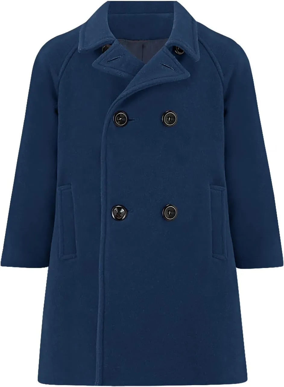 Meikulo Boys Double Breasted Pea Coat Kids Winter Notched Collar Overcoat 5-14 Years