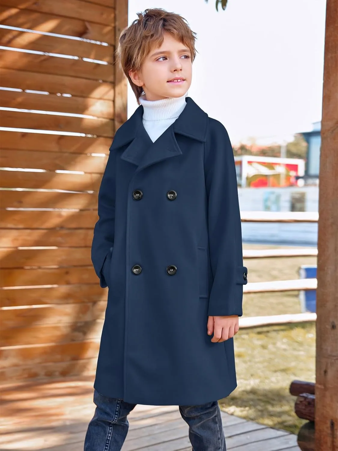 Meikulo Boys Double Breasted Pea Coat Kids Winter Notched Collar Overcoat 5-14 Years