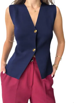Melliflo Womens Button Down Vest Tops Casual Sleeveless Trendy Knit Vest Summer Work Business Casual Outfits