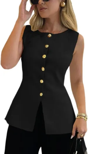 Melliflo Womens Button Down Vest Tops Casual Sleeveless Trendy Knit Vest Summer Work Business Casual Outfits