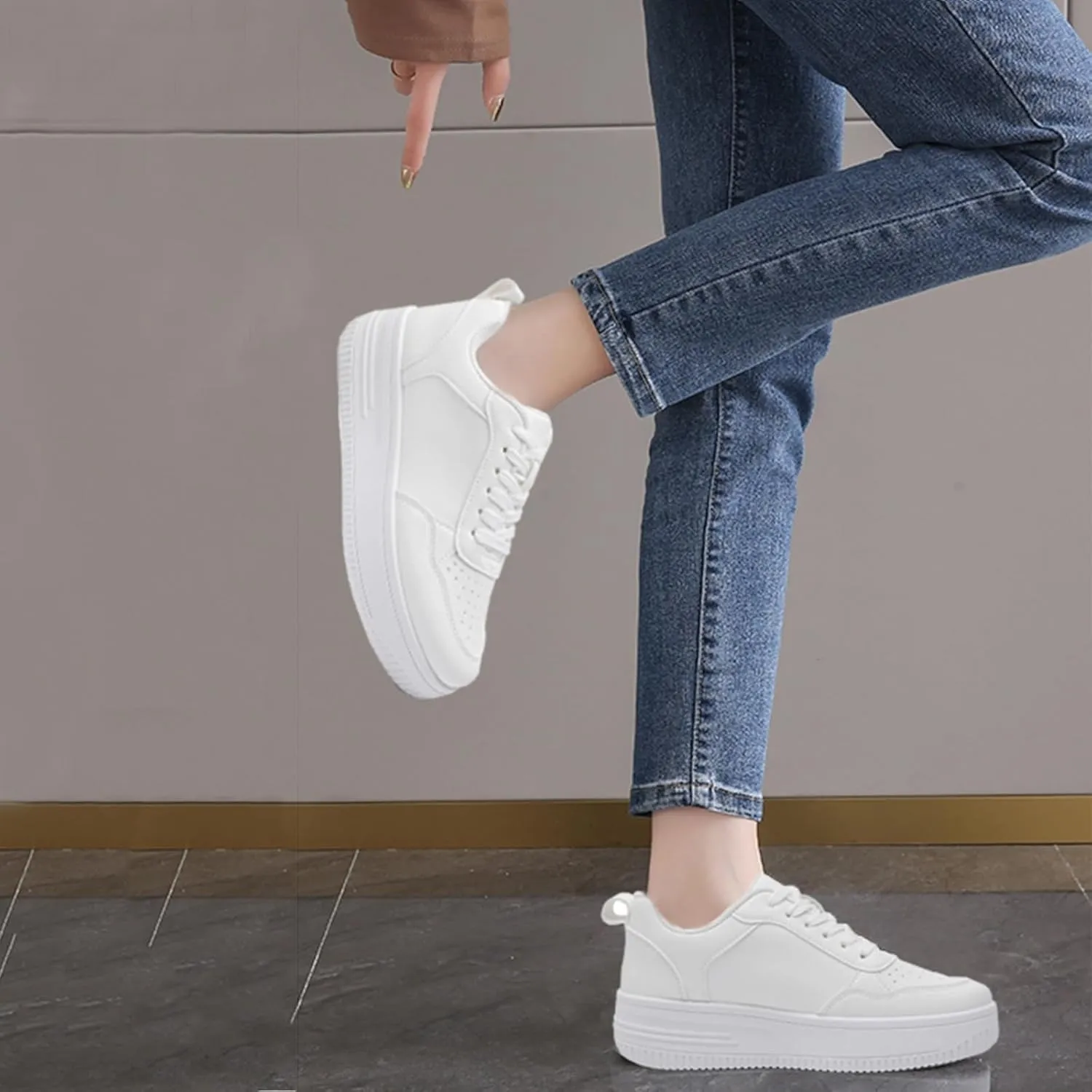 MEMON Womens Fashion Sneakers,Lace Up Platform Sneakers,Lightweight Casual Sneaker,Comfortable Walking Sport Sneakers