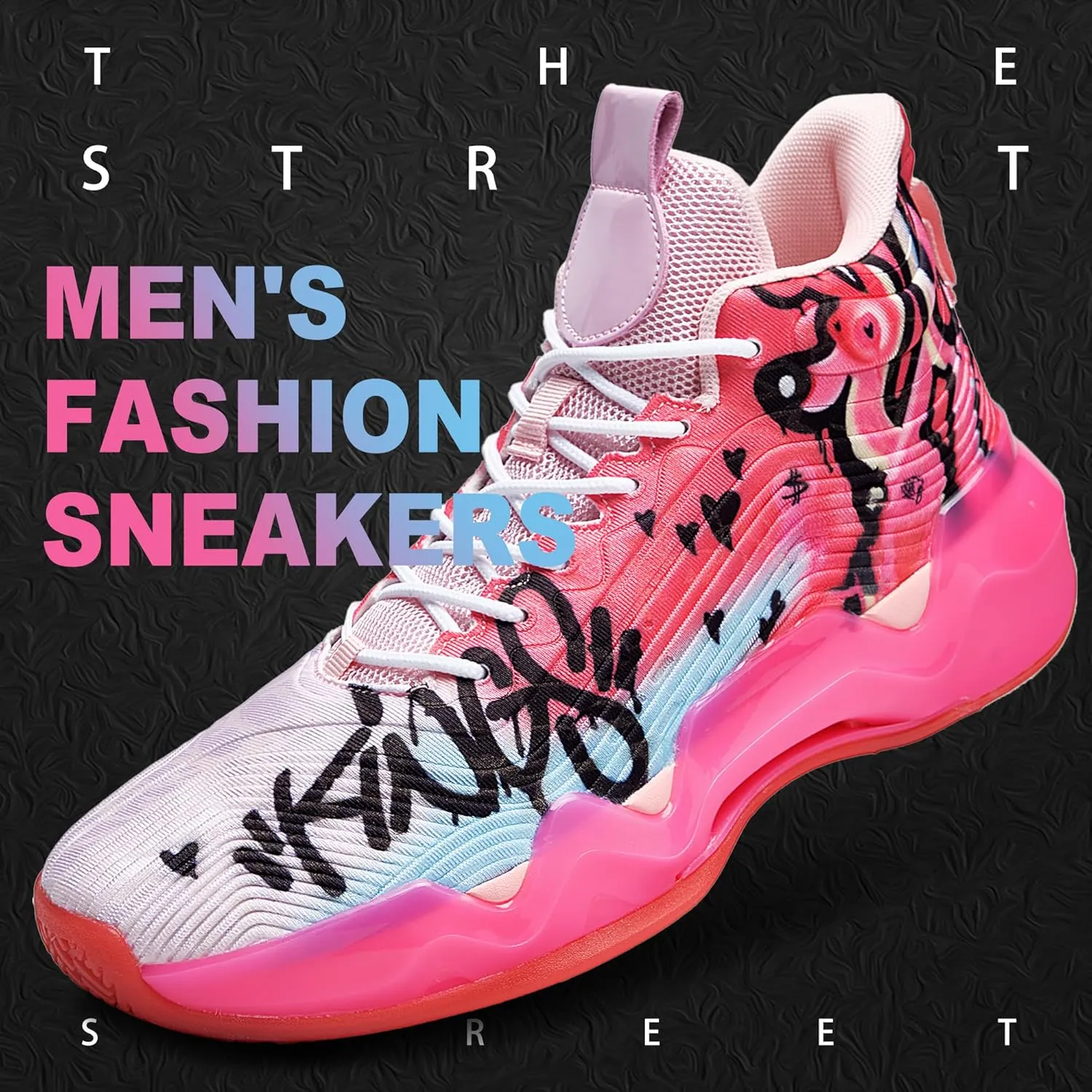 Men Graffiti Basketball Shoes High-Top Sports Shoes Anti-Slip Rubber Soles Indoor Outdoor Sports Running Training Streetwear