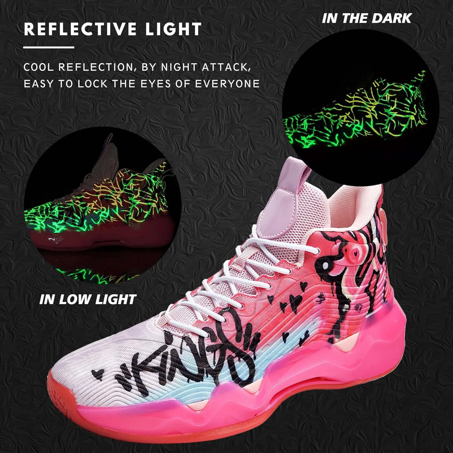Men Graffiti Basketball Shoes High-Top Sports Shoes Anti-Slip Rubber Soles Indoor Outdoor Sports Running Training Streetwear