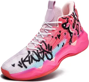 Men Graffiti Basketball Shoes High-Top Sports Shoes Anti-Slip Rubber Soles Indoor Outdoor Sports Running Training Streetwear