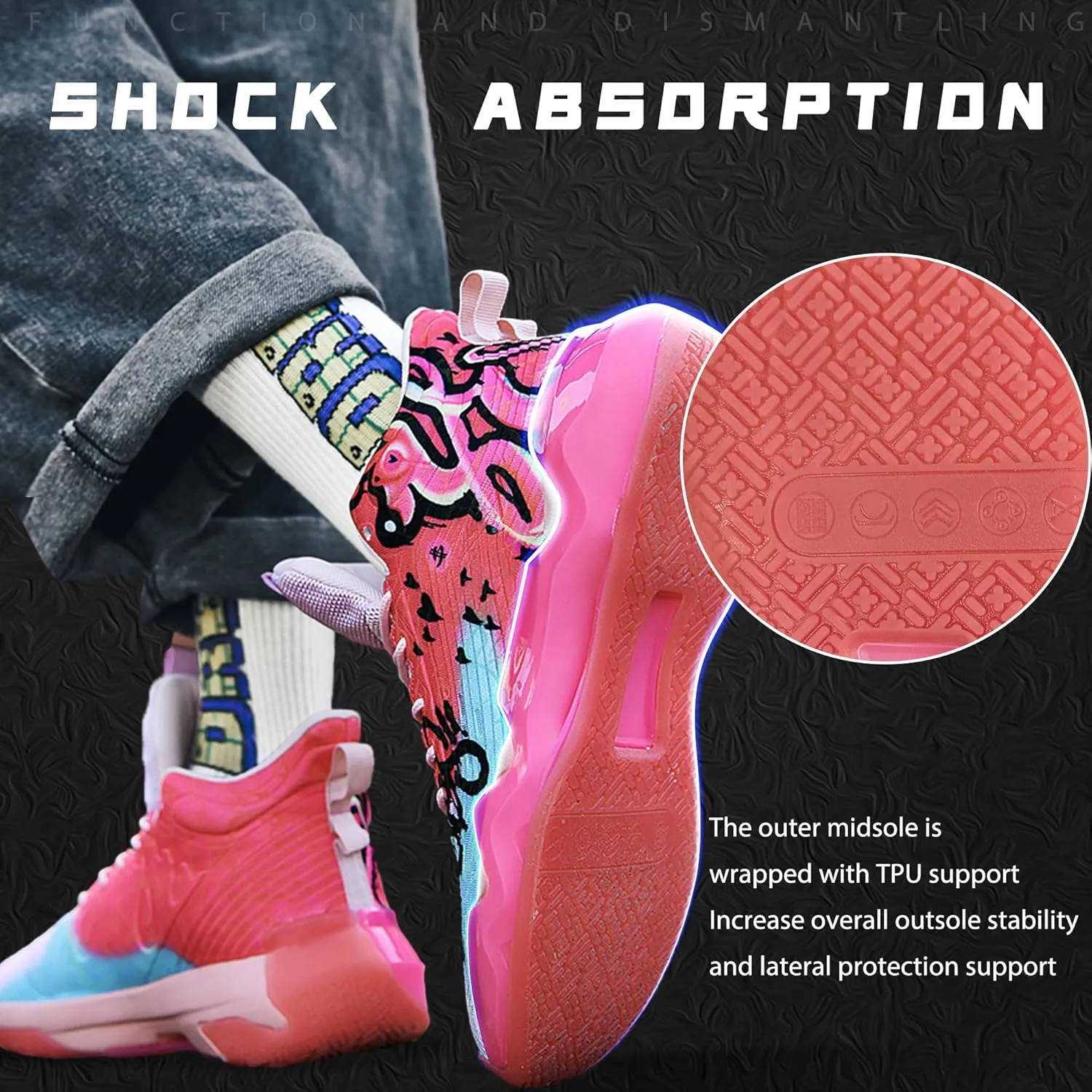 Men Graffiti Basketball Shoes High-Top Sports Shoes Anti-Slip Rubber Soles Indoor Outdoor Sports Running Training Streetwear