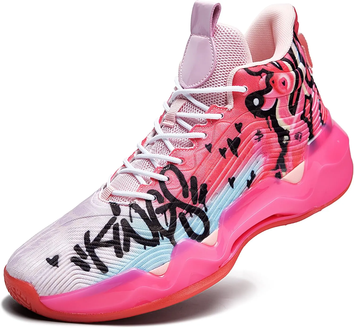 Men Graffiti Basketball Shoes High-Top Sports Shoes Anti-Slip Rubber Soles Indoor Outdoor Sports Running Training Streetwear