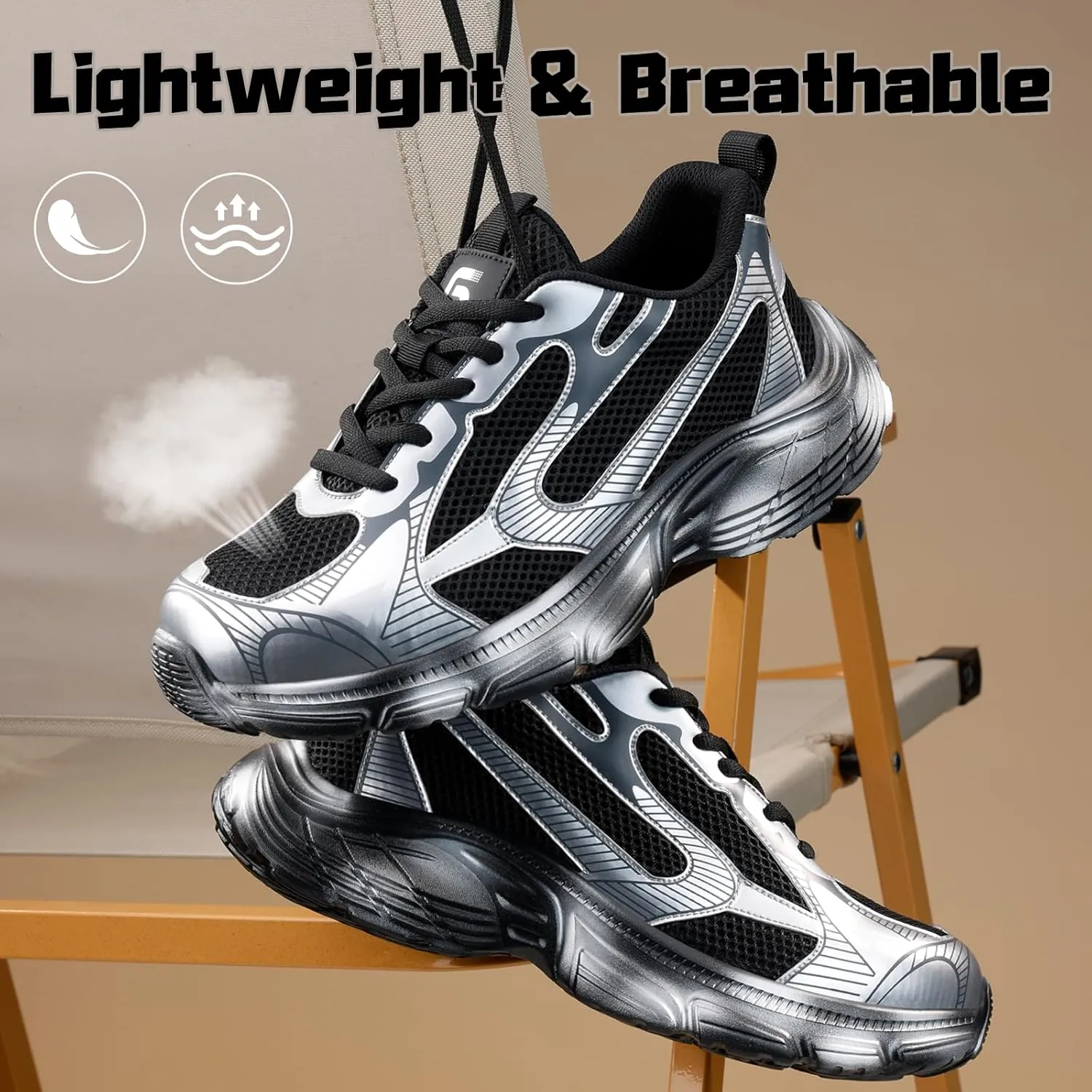 Men's Black Steel Toe Work Shoes, Industrial & Construction Shoes, Casual, Size 13