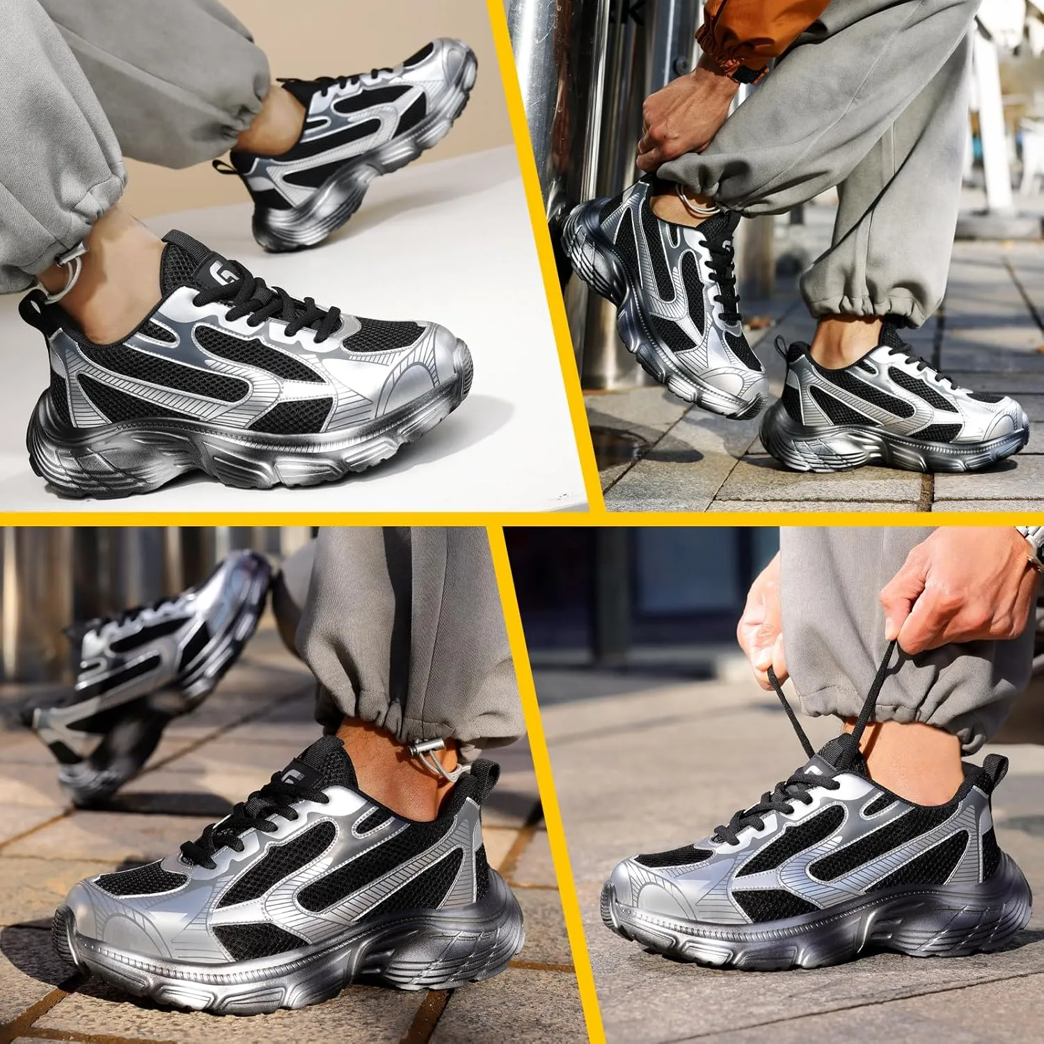 Men's Black Steel Toe Work Shoes, Industrial & Construction Shoes, Casual, Size 13