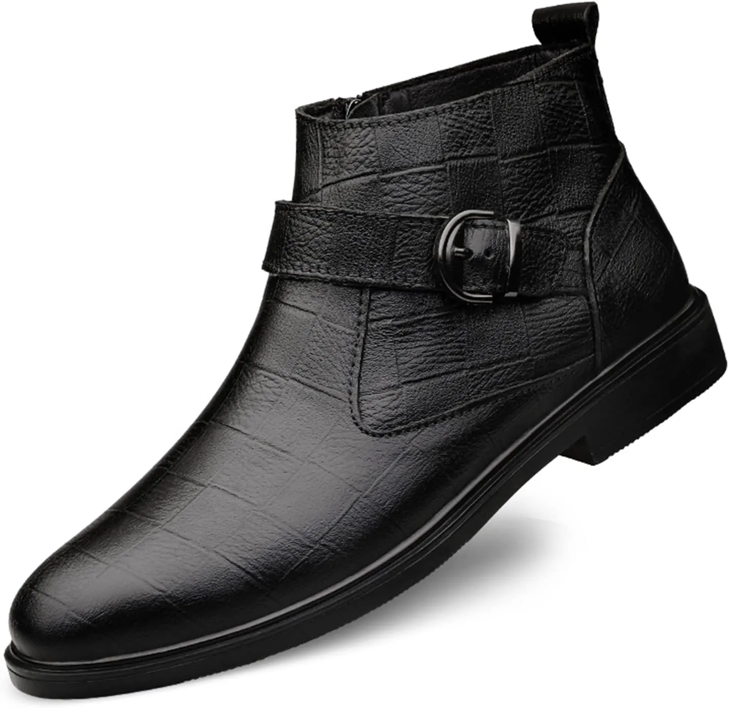 Men's Chelsea Ankle Boots Lattice With Buckle Side Zip Cowhide Leather Anti-slip Waterproof Non Work Dress Slip On