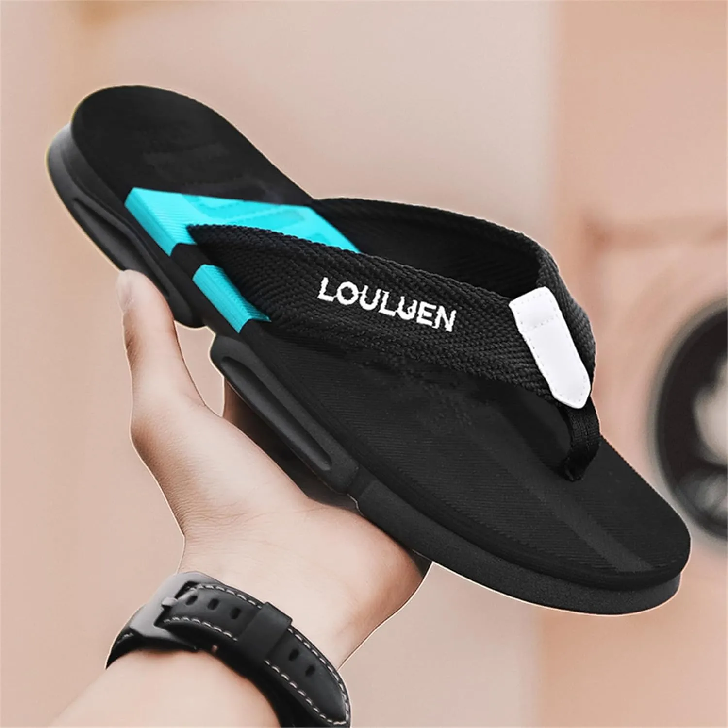 Men's Color Block Summer Flip Flops | Outdoor Leisure Beach Shoes for Men | Men's Slip-on Slippers with Anti-slip Sole