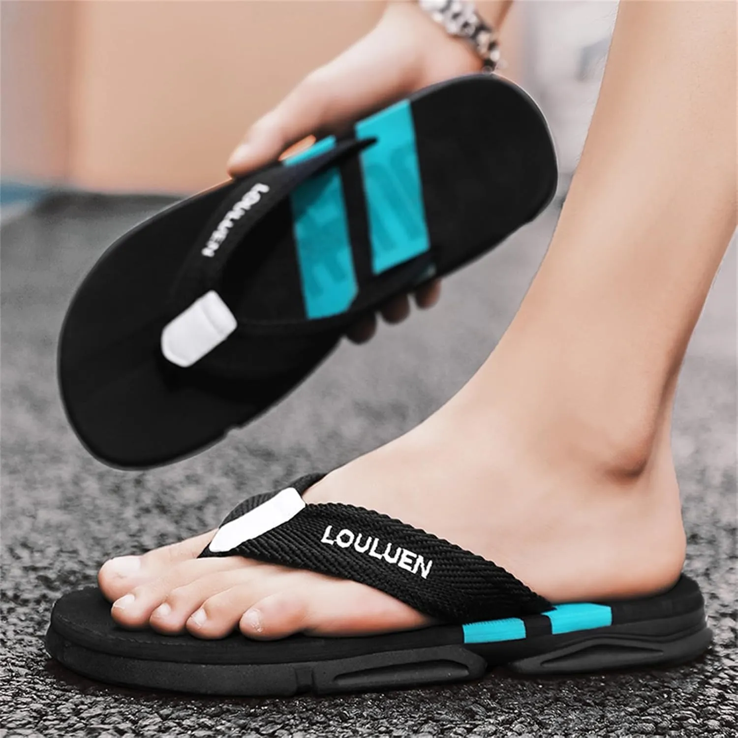 Men's Color Block Summer Flip Flops | Outdoor Leisure Beach Shoes for Men | Men's Slip-on Slippers with Anti-slip Sole