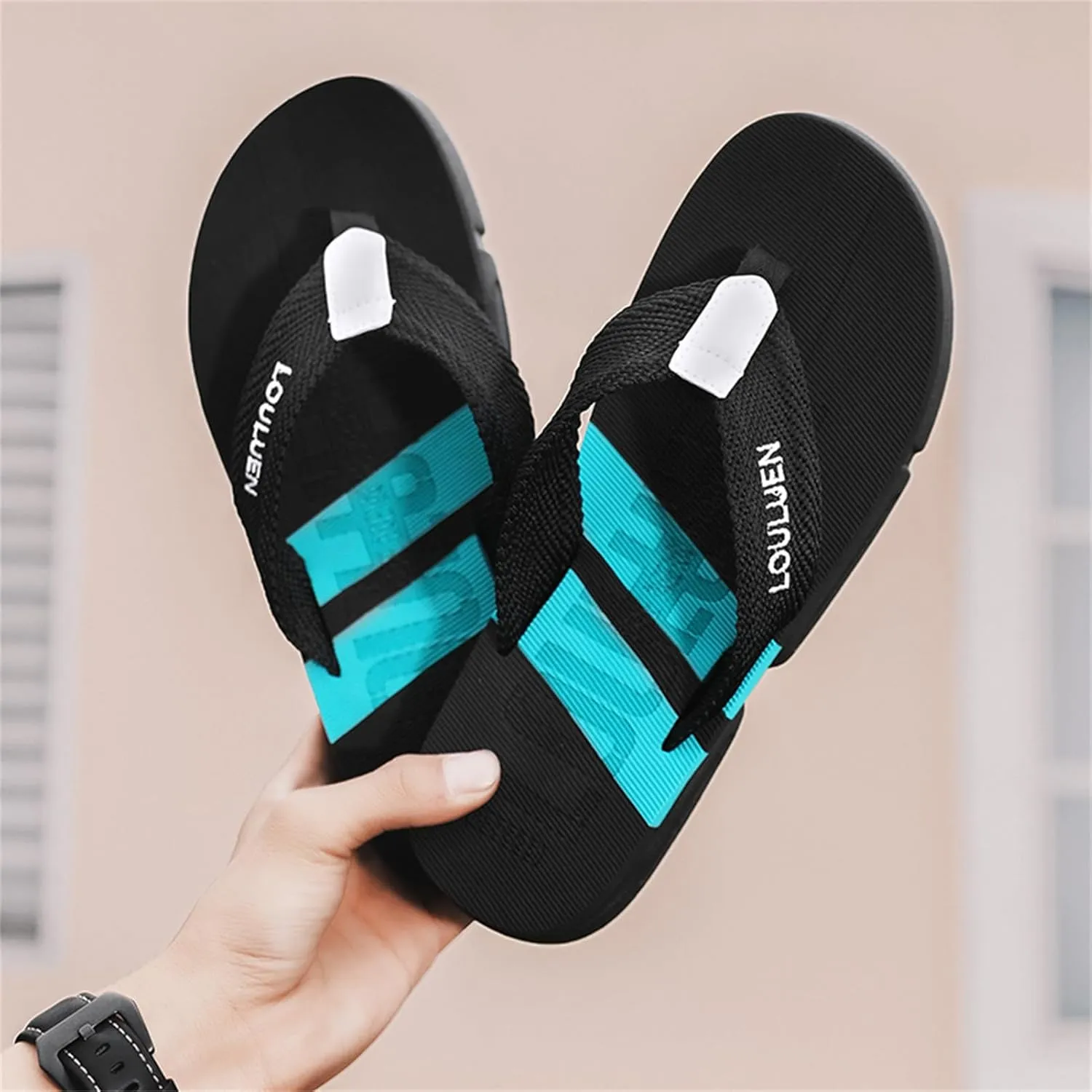 Men's Color Block Summer Flip Flops | Outdoor Leisure Beach Shoes for Men | Men's Slip-on Slippers with Anti-slip Sole