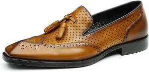 Men's Comfortable Dress Shoes Sleeve Mesh Tassel Casual Toe-Layer Cowhide Breathable Genuine Leather Mens Shoes Business Formal Shoes for Men's Wedding Shoes Anti-Slip Low Top Non Slip Prom