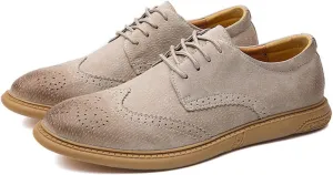 Men's Dress Oxford Shoes Classic Lace Up Retro Suede Leather Round Toe Chunky Heels Low-Top Casual British Business Breathable Brock Formal Shoe