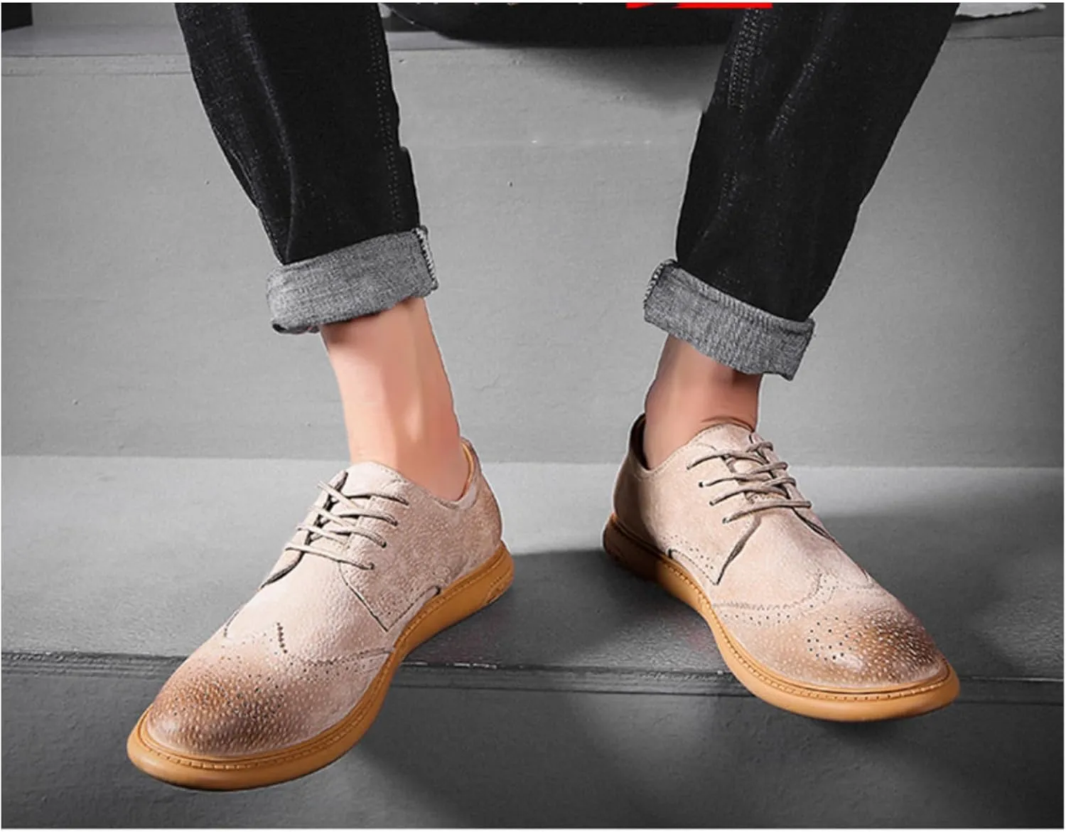 Men's Dress Oxford Shoes Classic Lace Up Retro Suede Leather Round Toe Chunky Heels Low-Top Casual British Business Breathable Brock Formal Shoe