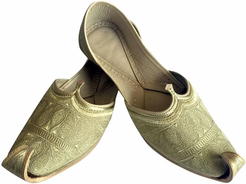 Men's Flat Full Gold Zari Khussa Shoes Pakistani Style Punjabi Jutti