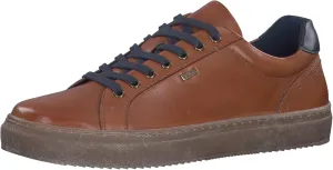 Mens Flat Leather Lace Up Trainers, Cognac, 10 Men