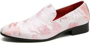 Men's Floral Satin Slip-On Dress Shoes - Wedding & Party Formal Shoes with Shine Details