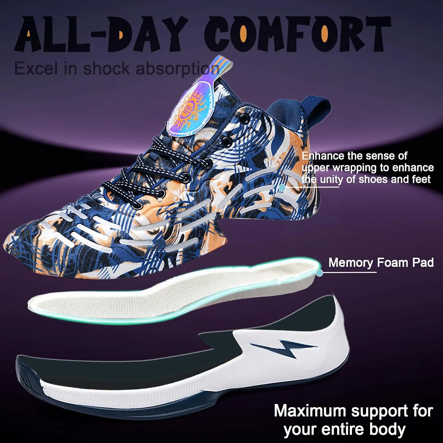 Men's High Top Basketball Shoes Lightweight Breathable Non Slip Gym Sneakers Suitable Training Sports