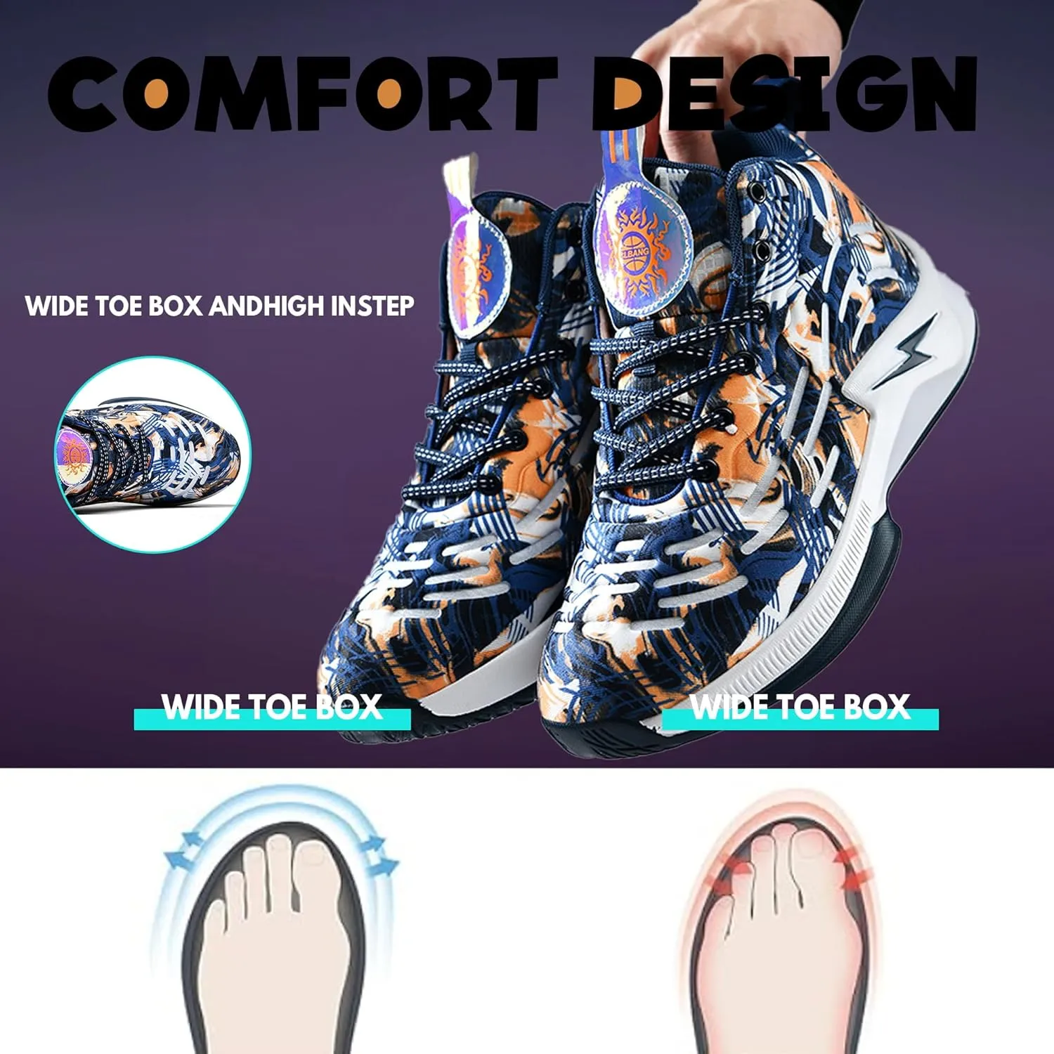 Men's High Top Basketball Shoes Lightweight Breathable Non Slip Gym Sneakers Suitable Training Sports
