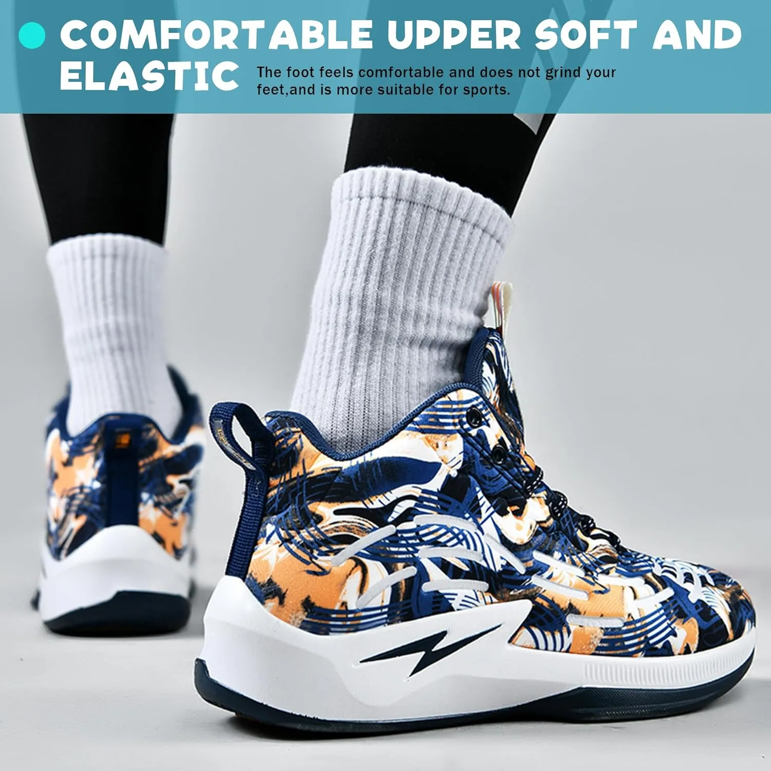Men's High Top Basketball Shoes Lightweight Breathable Non Slip Gym Sneakers Suitable Training Sports
