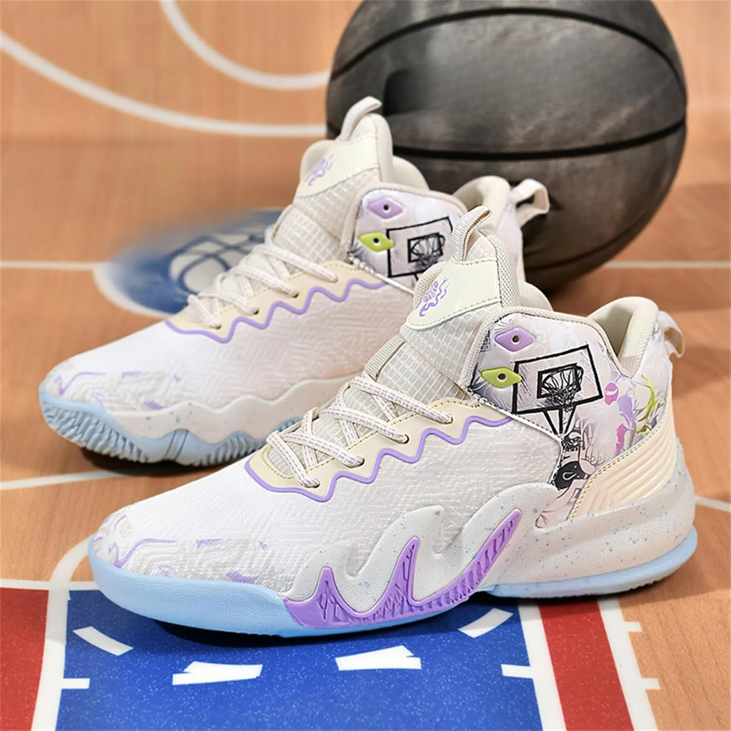 Men's Lace Up High Top Basketball Shoes Fashion Breathable Sneakers Casual Non-Slip Sports Shoes for Running Walking