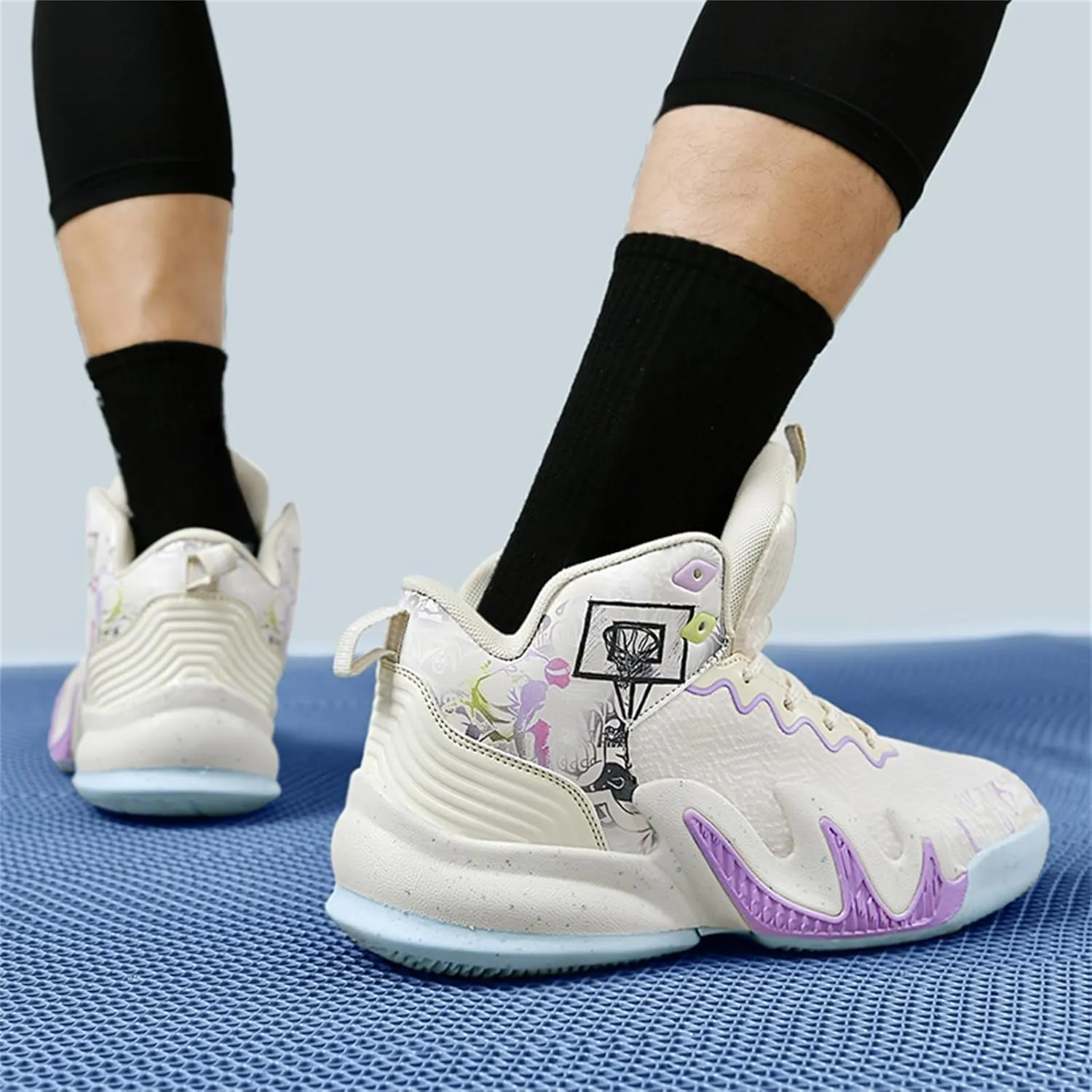 Men's Lace Up High Top Basketball Shoes Fashion Breathable Sneakers Casual Non-Slip Sports Shoes for Running Walking