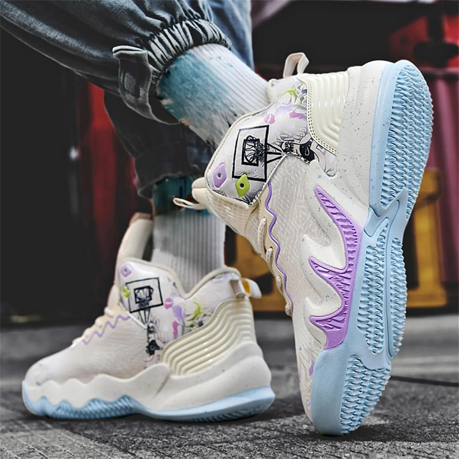 Men's Lace Up High Top Basketball Shoes Fashion Breathable Sneakers Casual Non-Slip Sports Shoes for Running Walking